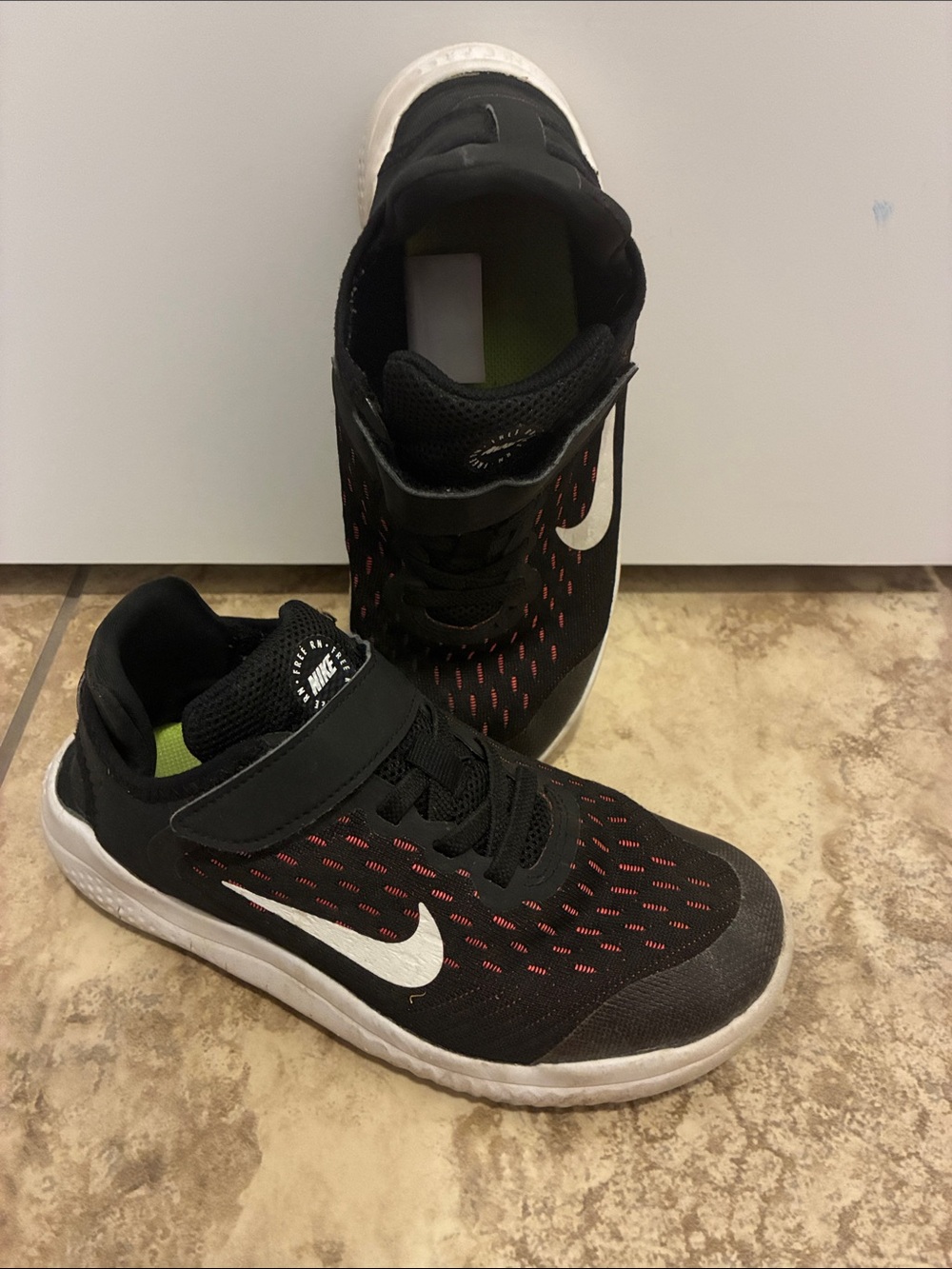 Nike Black Athletic Sneakers with White Swoosh and Red Stitching 2Y